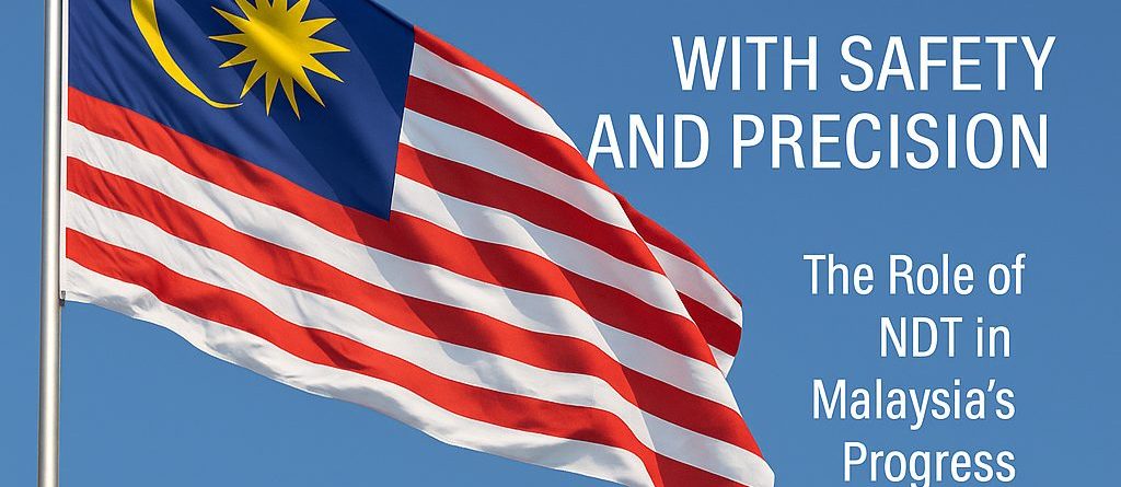 Malaysian flag waving for Merdeka Day celebration with CT Precise Engineering NDT message