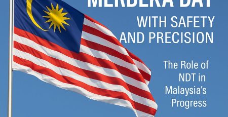 Malaysian flag waving for Merdeka Day celebration with CT Precise Engineering NDT message