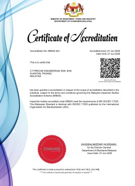 CT Precise Engineering ISO 17020 Accreditation in Malaysia Certificate MIBAS 044 Malaysia
