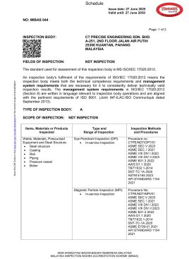 CT Precise Engineering ISO/IEC 17020 MIBAS 044 accreditation scope certificate Malaysia