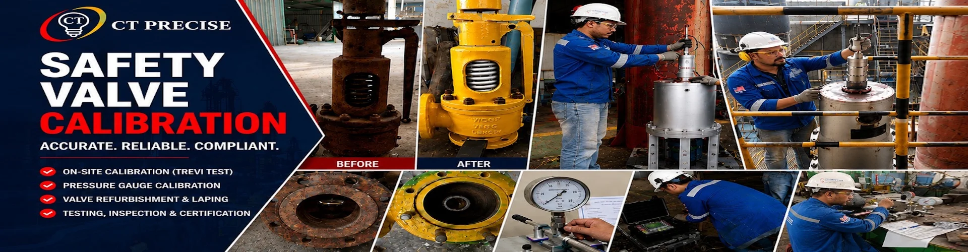 CT Precise Engineering website header with company logo and industrial facility aerial view